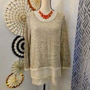 easel | Carly Marled Gray Chiffon Tiered Tunic Sweater | Size M